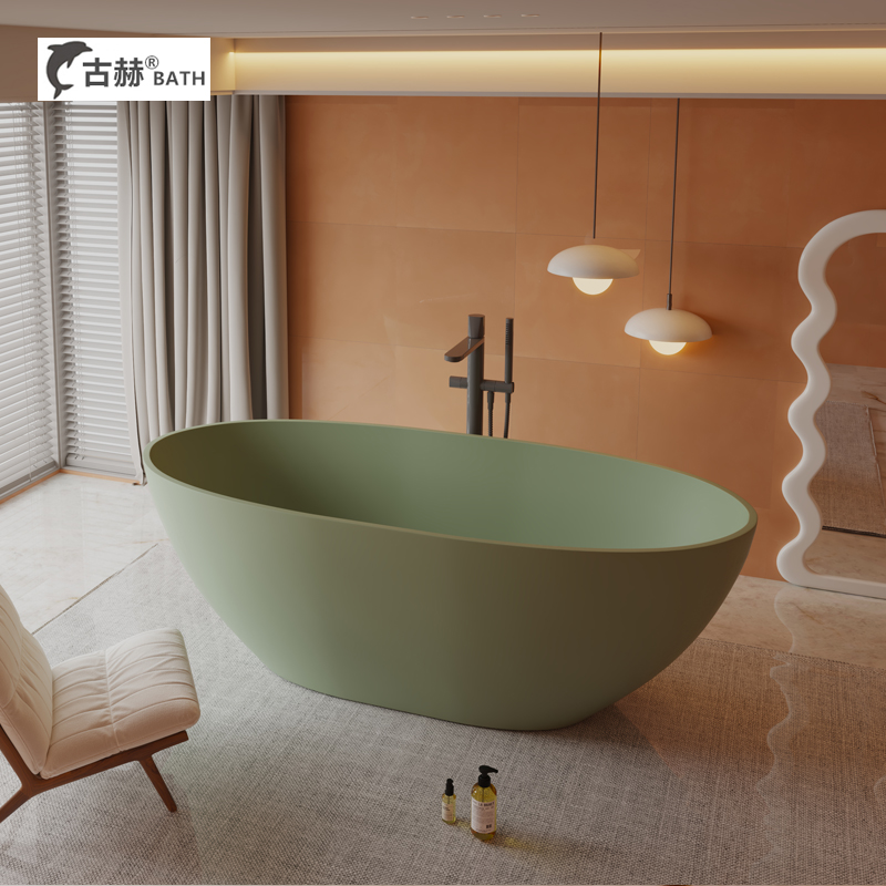 人造石彩色椭圆形浴缸独立式家用民宿别墅酒店浴盆
