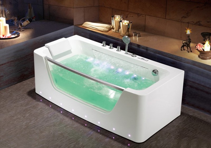 定制亚克力冲浪按摩玻璃浴缸 家用小户型SPA浴盆 泡泡浴彩灯恒温
