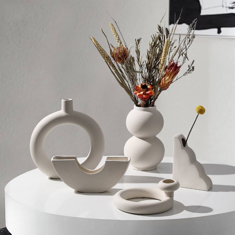 北欧简约素胚陶瓷花瓶摆件乾燥花插花器创意艺术客厅电视柜桌面装