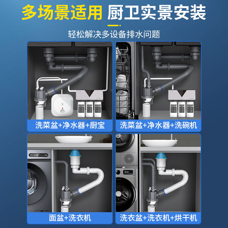 厨房下水管三通分水器排水管道水槽洗碗机净水器五合一Z防臭接头