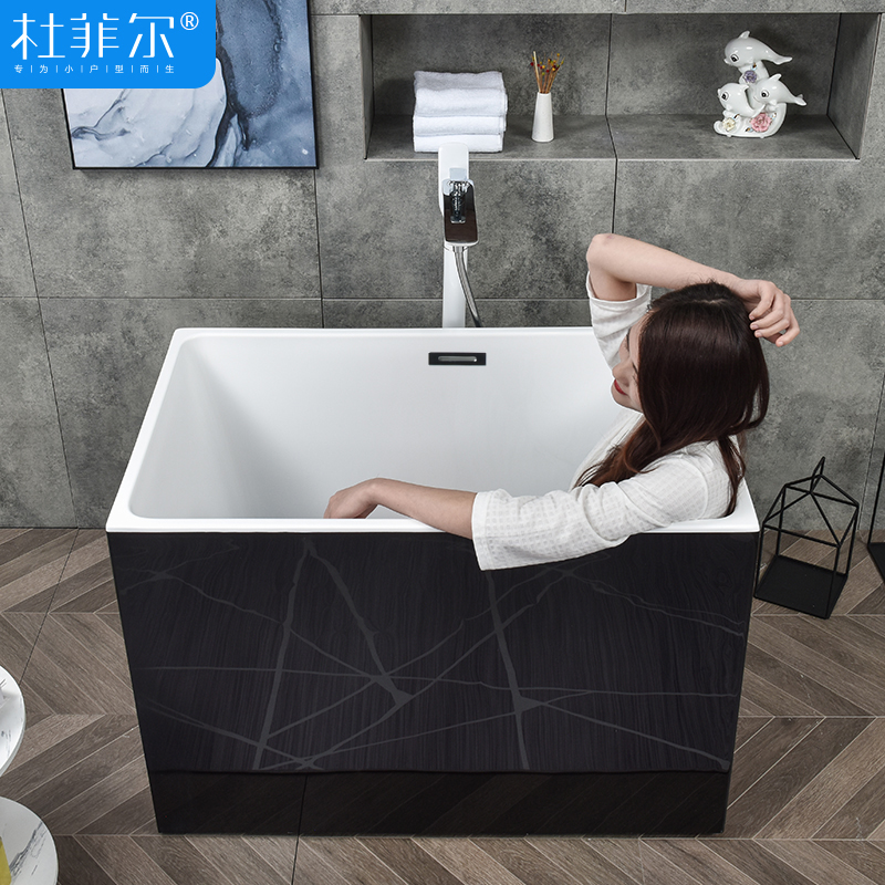 推荐黑色浴缸小户型亚克力独立式成人家用浴盆加深迷你浴池0.8m-1