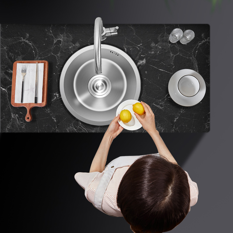 圆形水槽小单水槽304不锈钢拉丝吧台岛台L厨房迷你洗碗槽洗菜台下