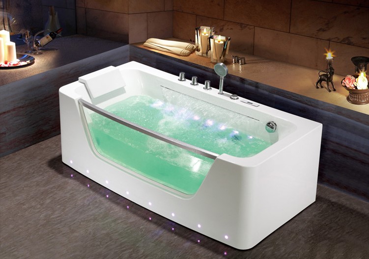 速发亚克力冲浪按摩玻璃浴缸 家用小户型SPA浴盆 泡泡浴彩灯恒温