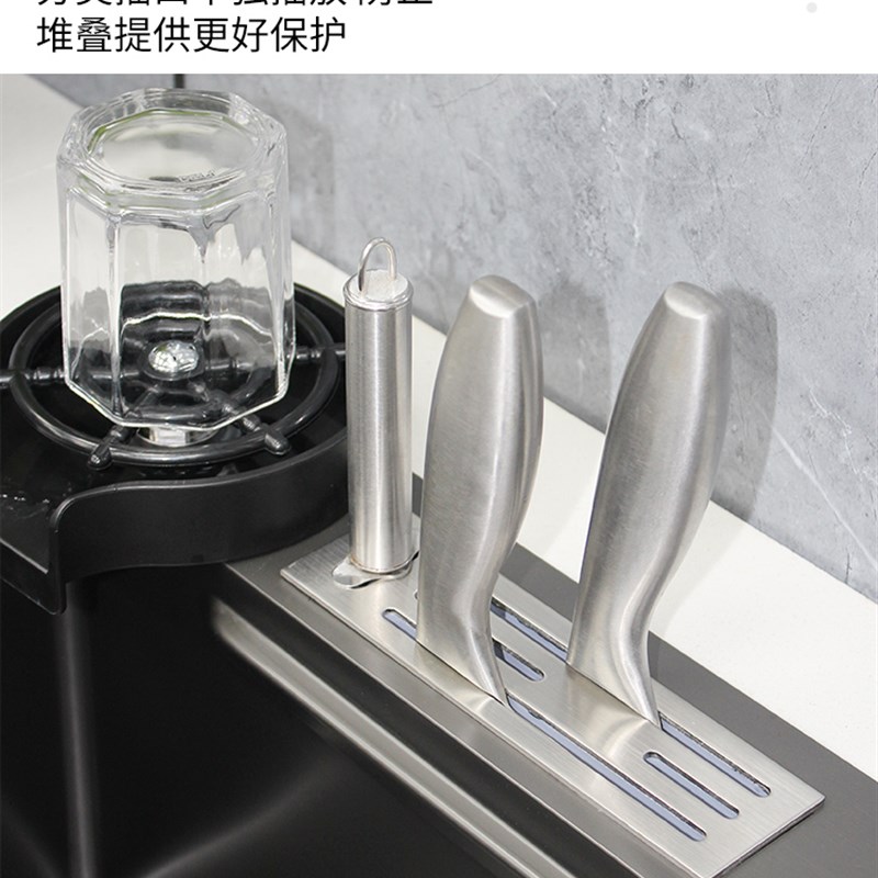 推荐铂琳瀑布水槽纳米304不锈钢大单槽厨房家用洗碗水池洗杯器洗