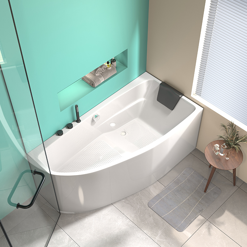 东鹏压克力转角小浴缸家用小户型一体泡澡按摩弧形浴盆W日式1.4米