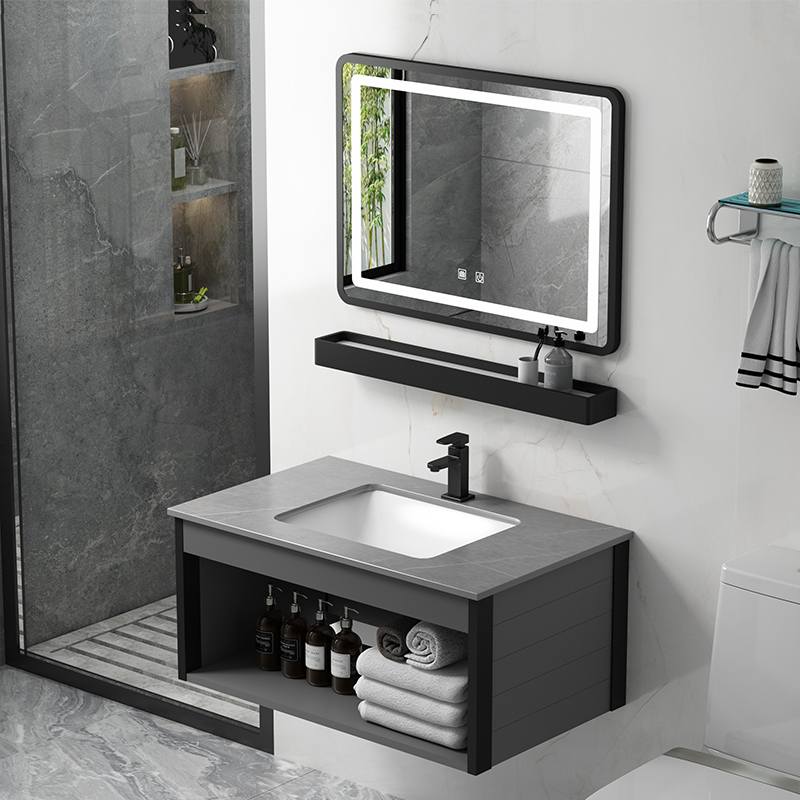 厂家简易岩板太空铝洗脸盆柜组合卫生间洗漱台家用智能镜挂墙式洗