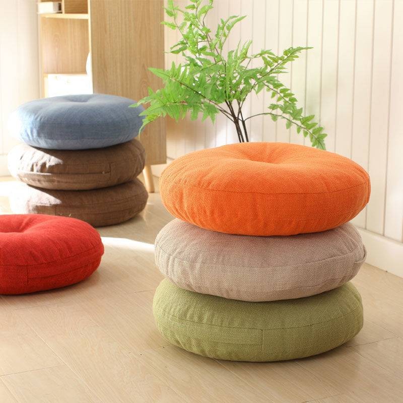日式亚麻蒲团坐垫地上家用可拆洗加厚大号榻榻米垫子圆形懒人坐垫