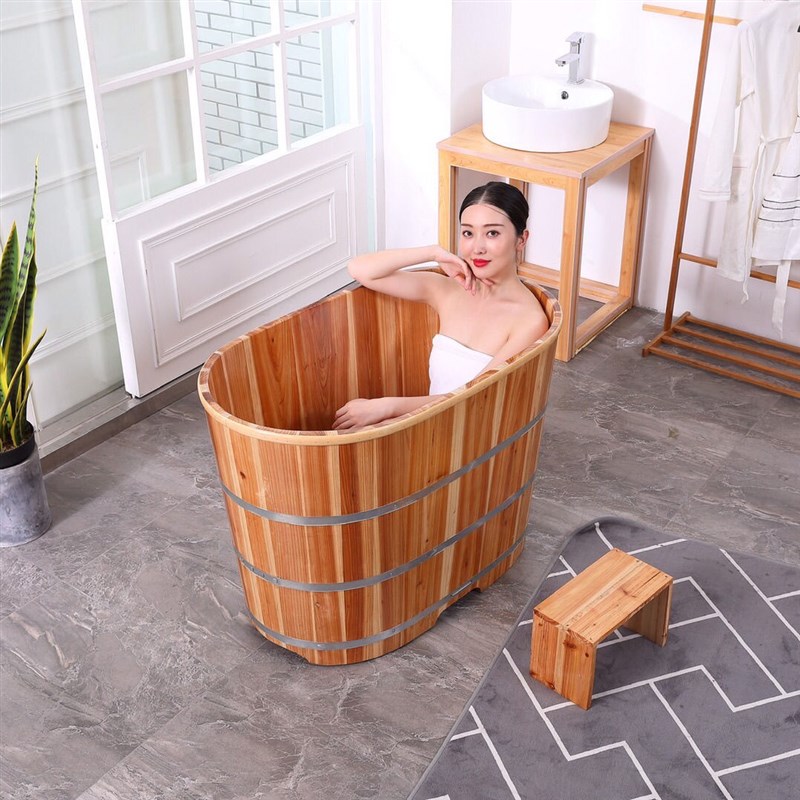 急速发货加高不占地木桶浴桶沐浴桶成人泡澡浴缸实木质带盖澡盆小