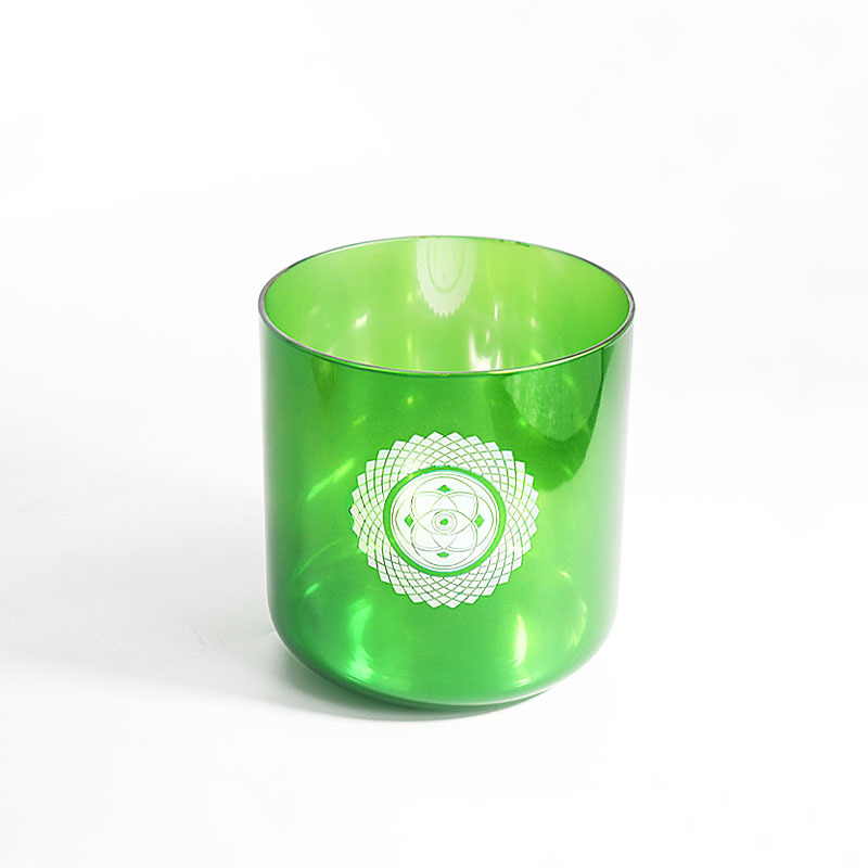炼金术绿色印花石英水晶唱歌碗用于声音冥想唱歌碗水晶钵音乐碗