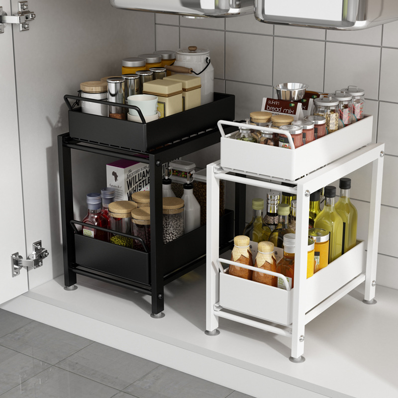 厨房置物架下水槽架可移动落地家用抽拉式多层收纳橱柜下用品架子