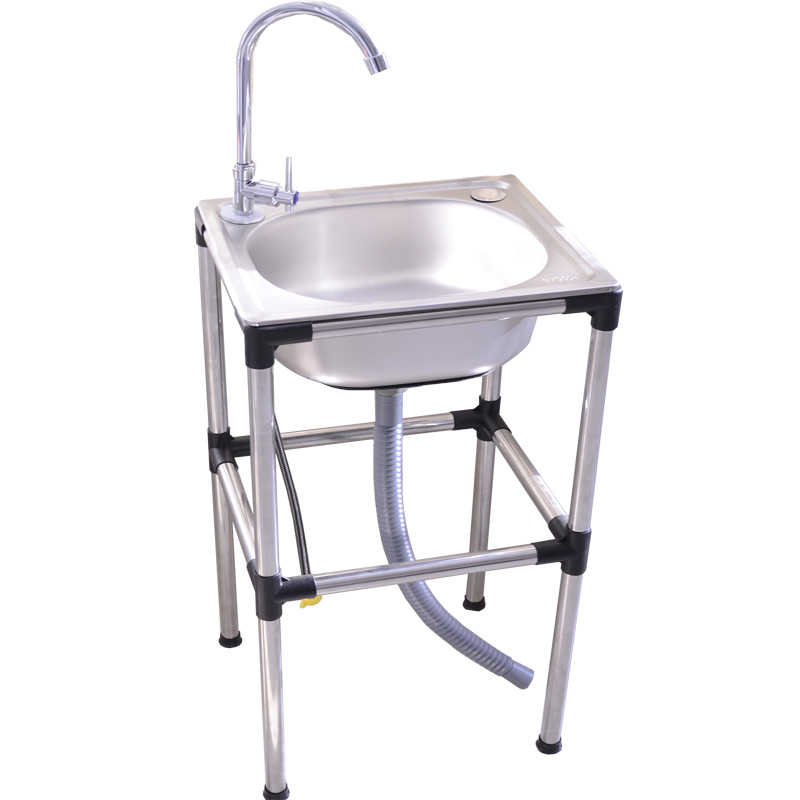 加粗支架水槽简易不锈钢水槽单槽双槽带支架水盆洗菜盆洗碗加厚