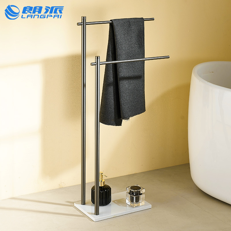 朗派灰色落地毛巾架立式可移动卫生间浴巾架大理石浴室浴缸置物架