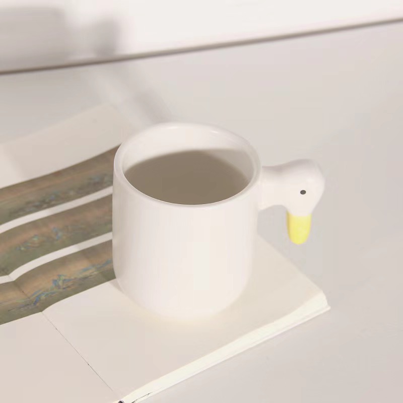 这里studio 韩国ins风创意奶白小鸭子陶瓷杯高颜值纯色水杯马克杯