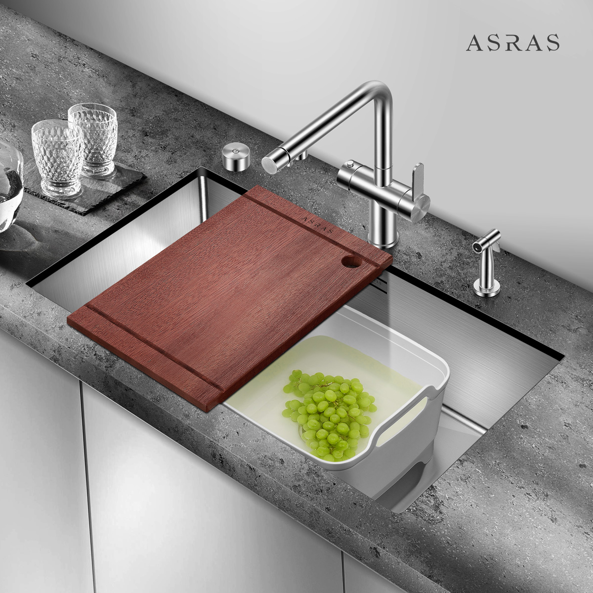 阿萨斯304不锈钢手工水槽套餐5MM加厚台下厨房大号单槽水池洗菜盆