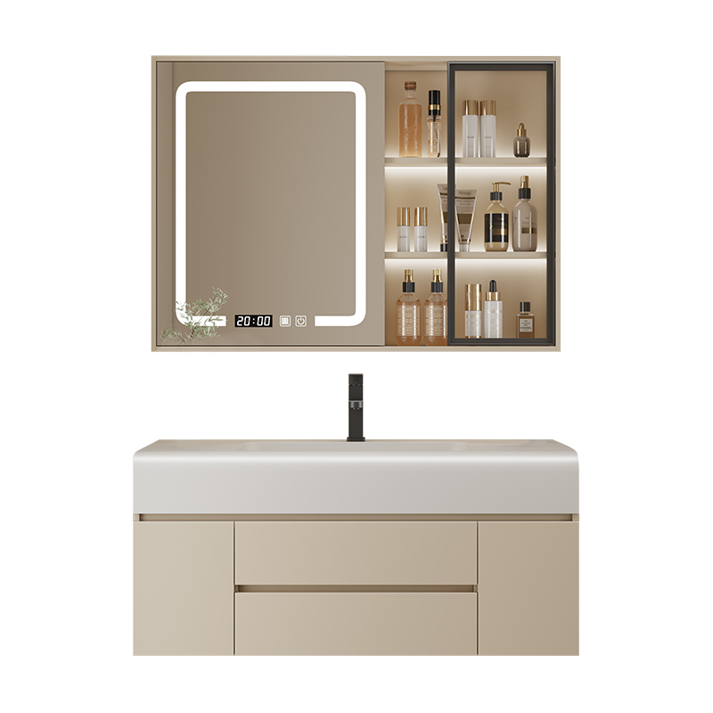 卫生间智能一体洗脸盆柜卫浴奶油色浴室柜组合现代简约实木洗漱台
