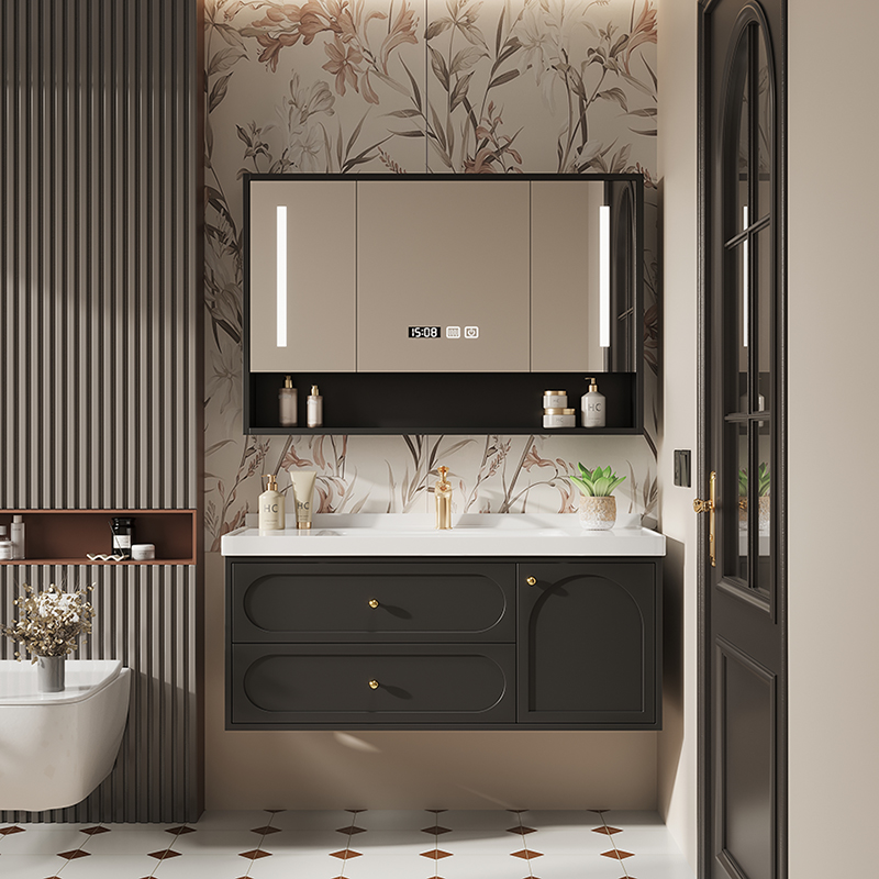 橡木烤漆浴室柜组合陶瓷一体盆美式卫生间现代简约洗脸盆洗手盆柜