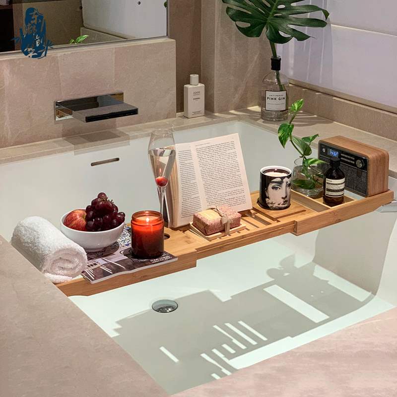 新款 欧式防滑伸缩浴缸架竹木桶支架卫生间泡澡置物架木架置物板