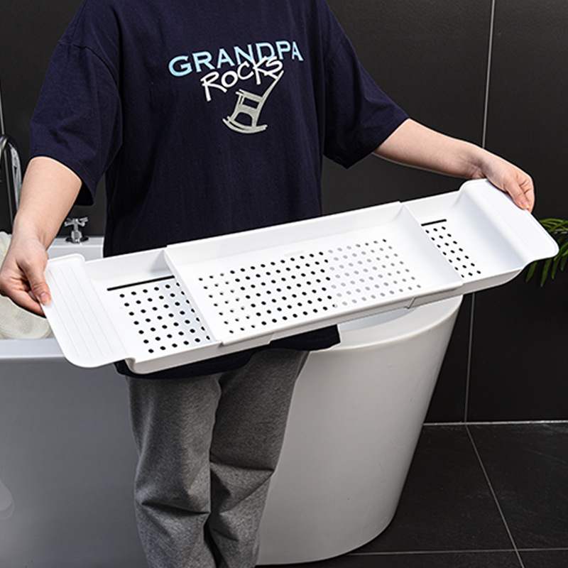 伸缩沥水浴缸架卫生间浴室塑料洗澡盆置物架多功能收纳架浴缸托盘