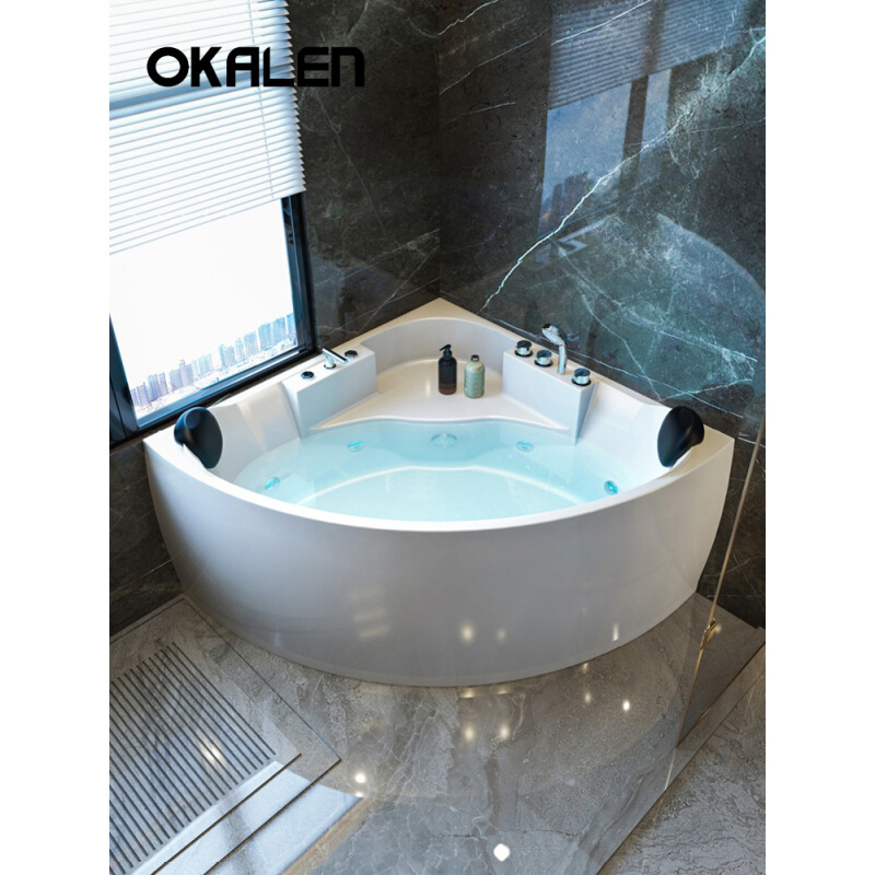 热销I9EK按摩浴缸家用双人情侣扇形浴池三角成人浴盆小户型1m-1.5