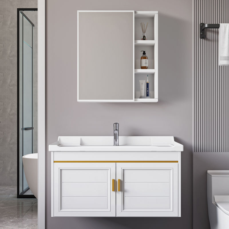 现代简约浴室柜组合陶瓷岩板洗手盆太空铝卫生间厕所洗脸盆柜组合