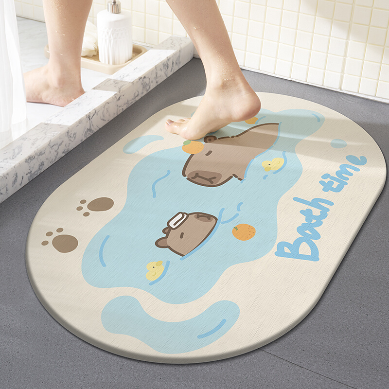 卡皮巴拉卡通浴室地垫硅藻泥厕所吸水速干脚垫防滑耐脏卫浴垫子