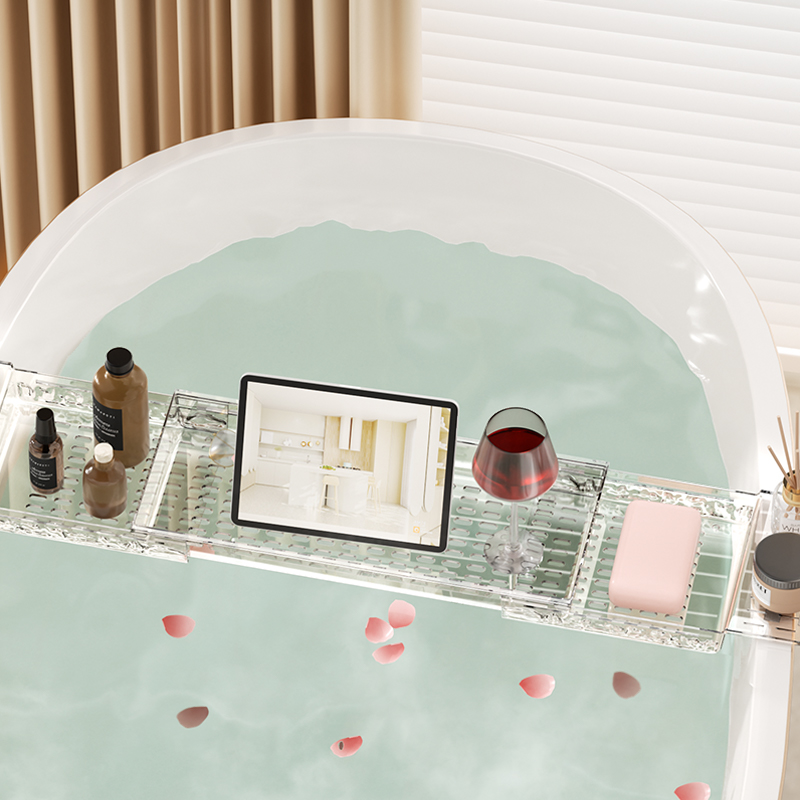 浴缸上的置物架可伸缩泡澡亚克力浴室架子轻奢可伸缩圆形高级加厚