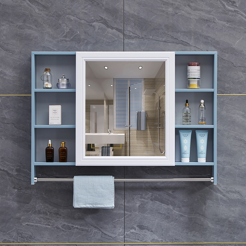 浴室镜柜挂墙式带置物架碳纤维卫生间镜子简约洗漱台收纳柜储物单
