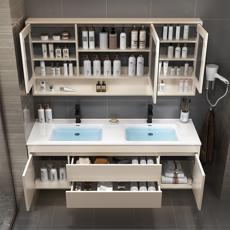【支持定制】北欧简约设计师实木智能浴室柜组合洗漱台卫浴洗脸盆