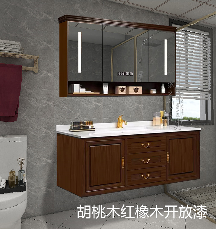 美式浴室柜组合实木卫生间大理石陶瓷一体洗漱台洗脸洗手盆新中式