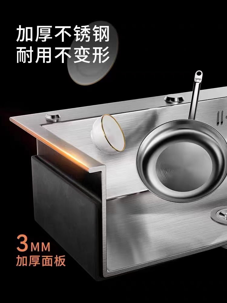 厨房洗菜盆304不锈钢手工拉丝加厚水槽单槽家用洗碗池洗碗槽
