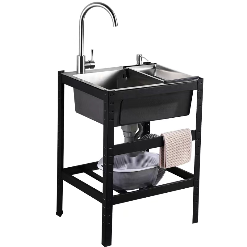 厨房加厚加固不锈钢简易水槽单槽带支架子家用洗手盆水池洗碗池洗