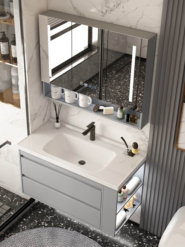 浴室柜组合现代简约实木陶瓷一体卫生间卫浴柜洗漱台洗手池洗脸盆