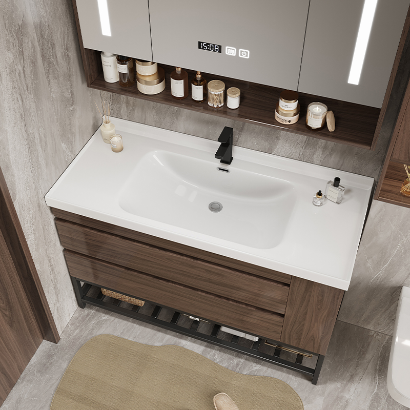 中式实木胡桃陶瓷一体盆浴室柜组合卫生间台盆柜洗漱台洗手洗脸