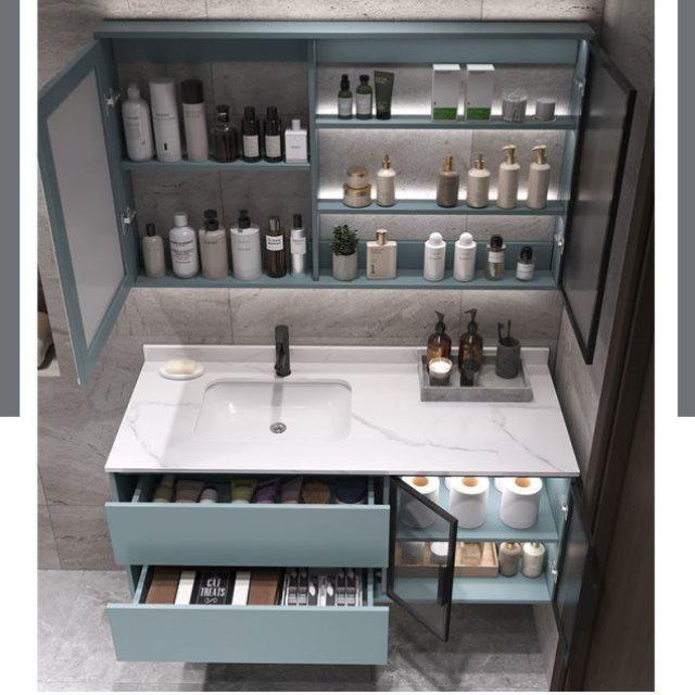 轻奢岩板智能浴室镜柜组合卫生间简约洗脸盆洗漱台套装洗手间储物