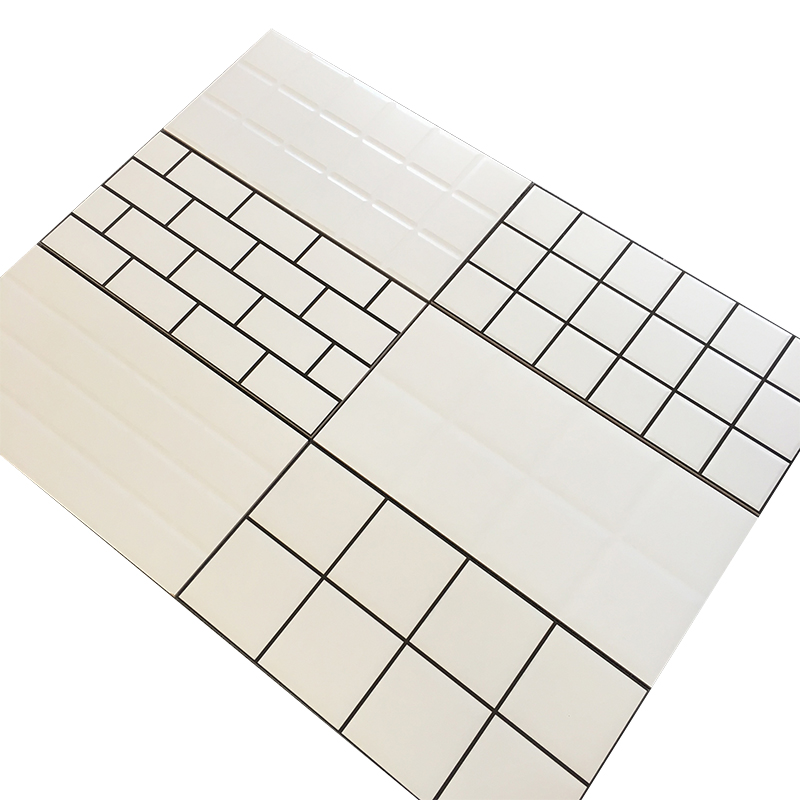 北欧卫生间瓷砖凹凸哑光 方块格子砖白色黑线厨房卫浴墙砖300x600