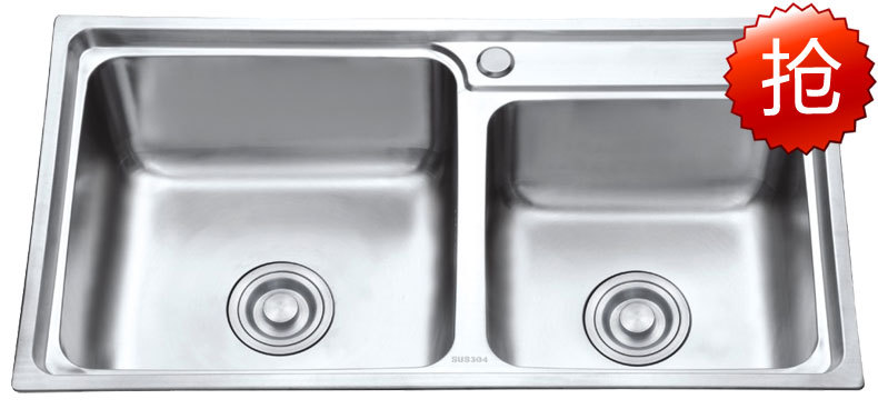 加厚大水槽双槽304不锈钢水槽套餐 洗菜盆厨房水槽洗碗池双盆水池