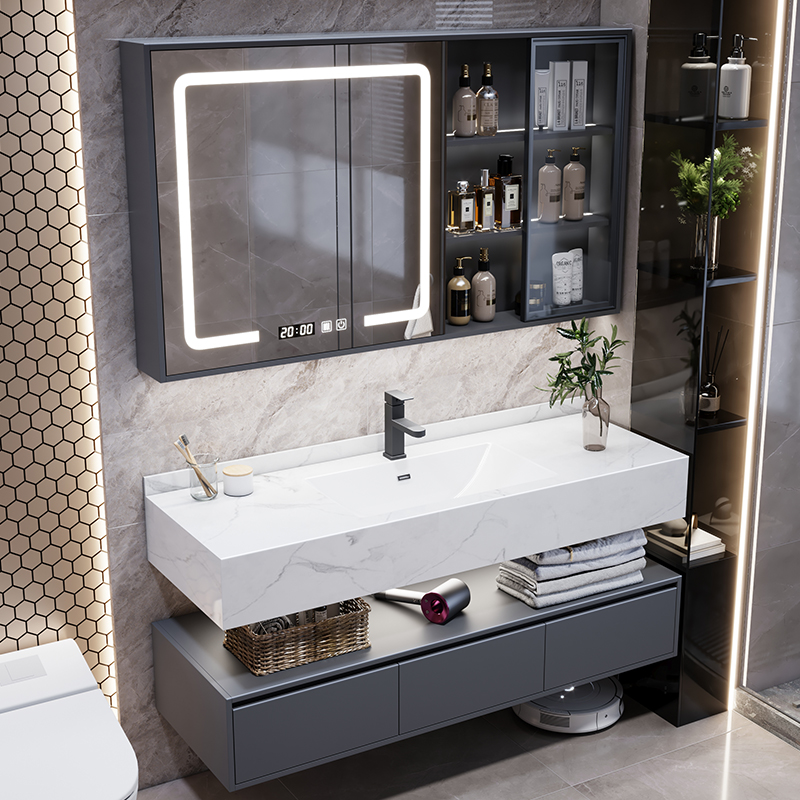 北欧智能浴室柜现代简约洗脸盆柜组合卫生间岩板洗手池洗漱台镜柜