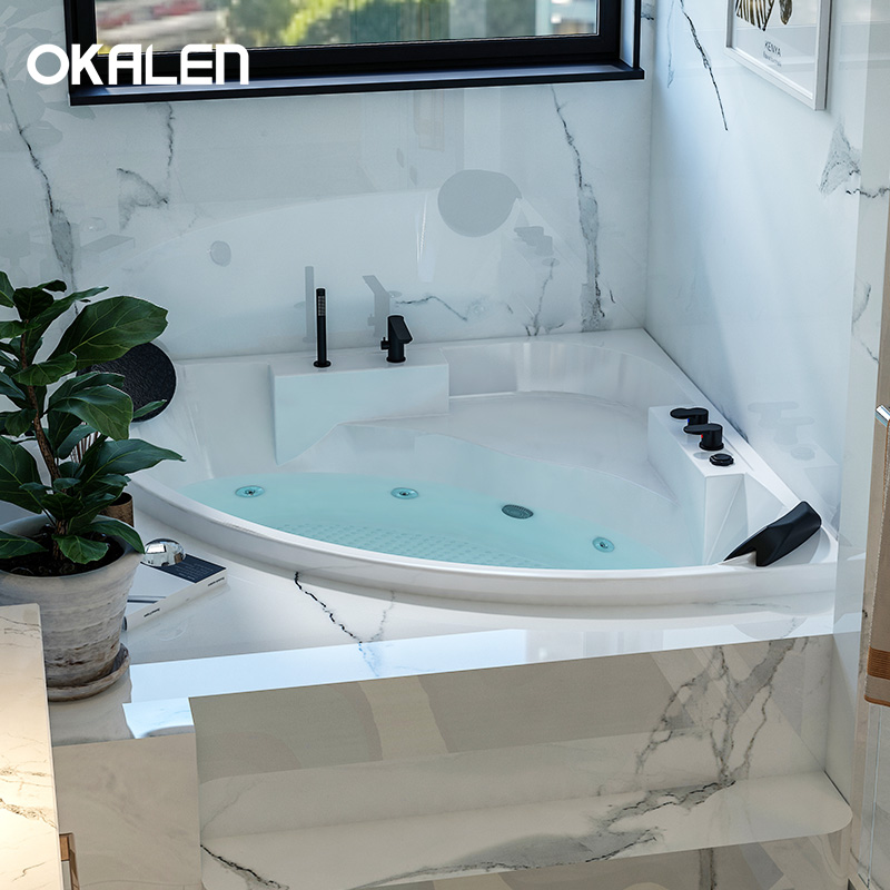 欧凯伦嵌入式按摩浴缸家用小户型亚克力新款扇形恒温三角双人浴盆