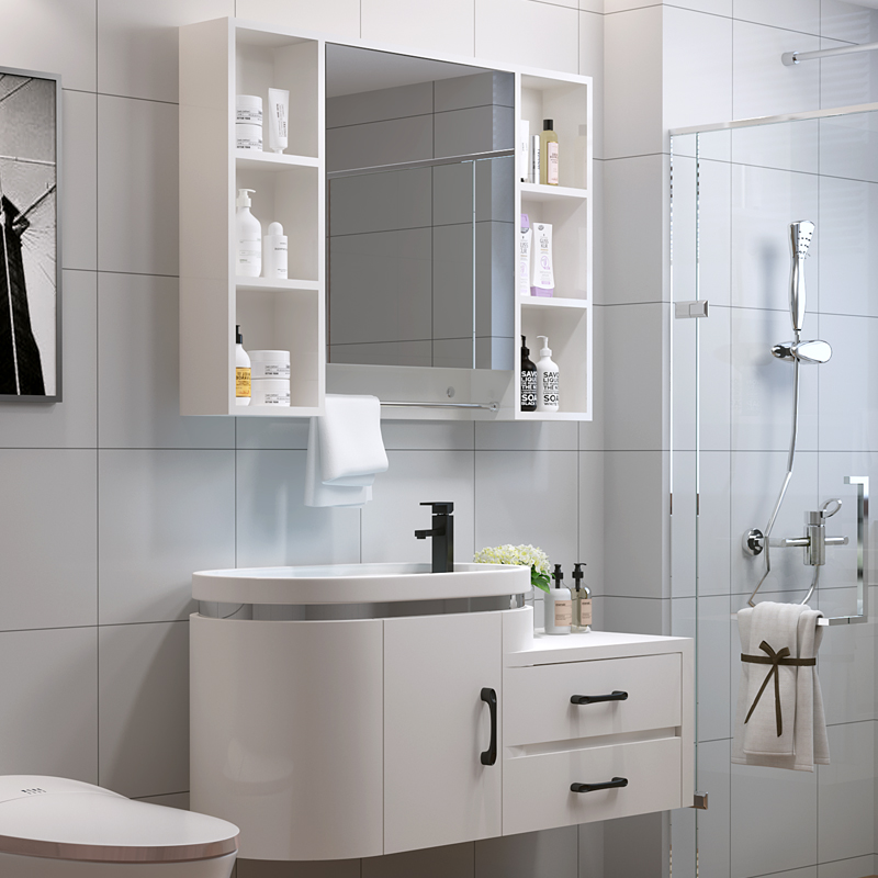 PVC卫浴现代简约陶瓷盆洗脸组合浴室镜柜平板洗脸盆洗智能