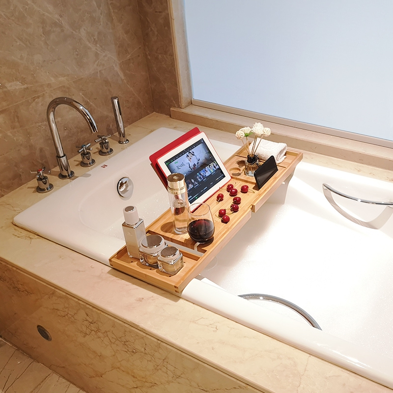 欧式防滑伸缩浴缸架可调节浴盆木桶浴缸支架竹卫生间泡澡置物架板