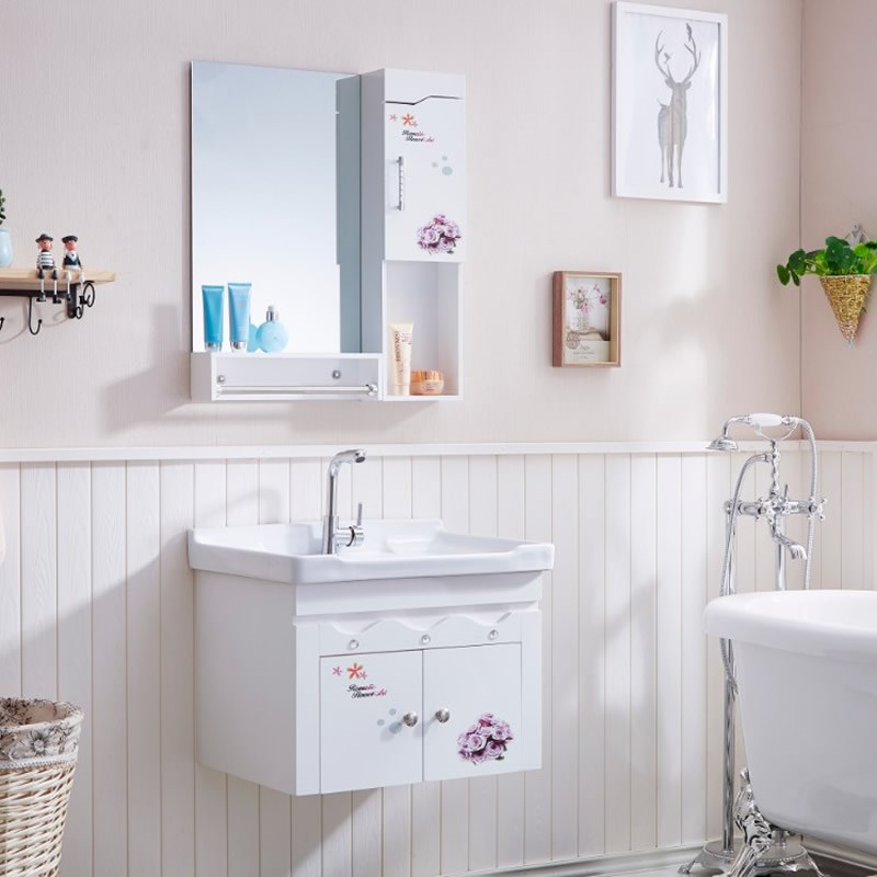 欧式PVC浴室柜组合洗脸盆洗手面盆柜卫浴洗漱台卫生间挂墙吊镜柜