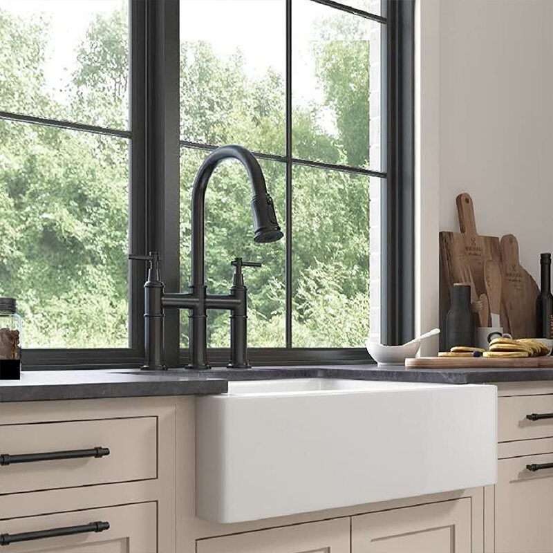 农舍陶瓷厨房水槽半挂嵌入式洗碗池白色家用单槽洗菜盆套装