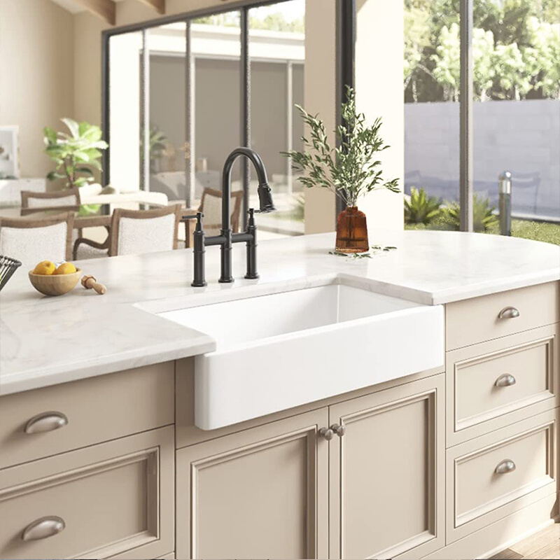 农舍陶瓷厨房水槽半挂嵌入式洗碗池白色家用单槽洗菜盆套装