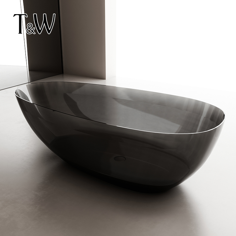 特拉维尔透明树脂浴缸家用彩色水晶玻璃独立小户型薄边鹅蛋形浴盆