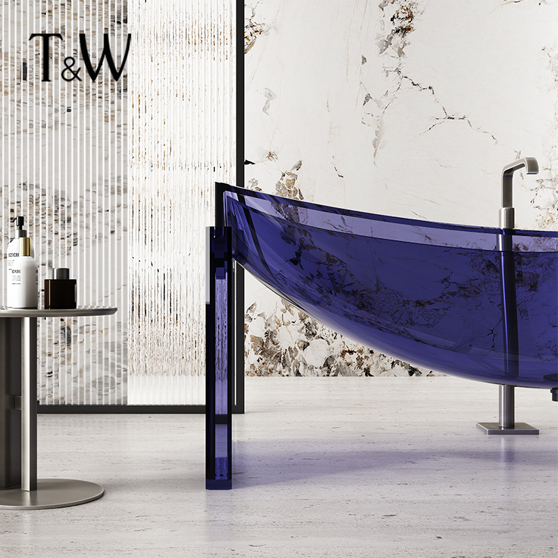 TW特拉维尔吊床式透明悬浮浴缸船形 酒店民宿家用网红树脂大浴池