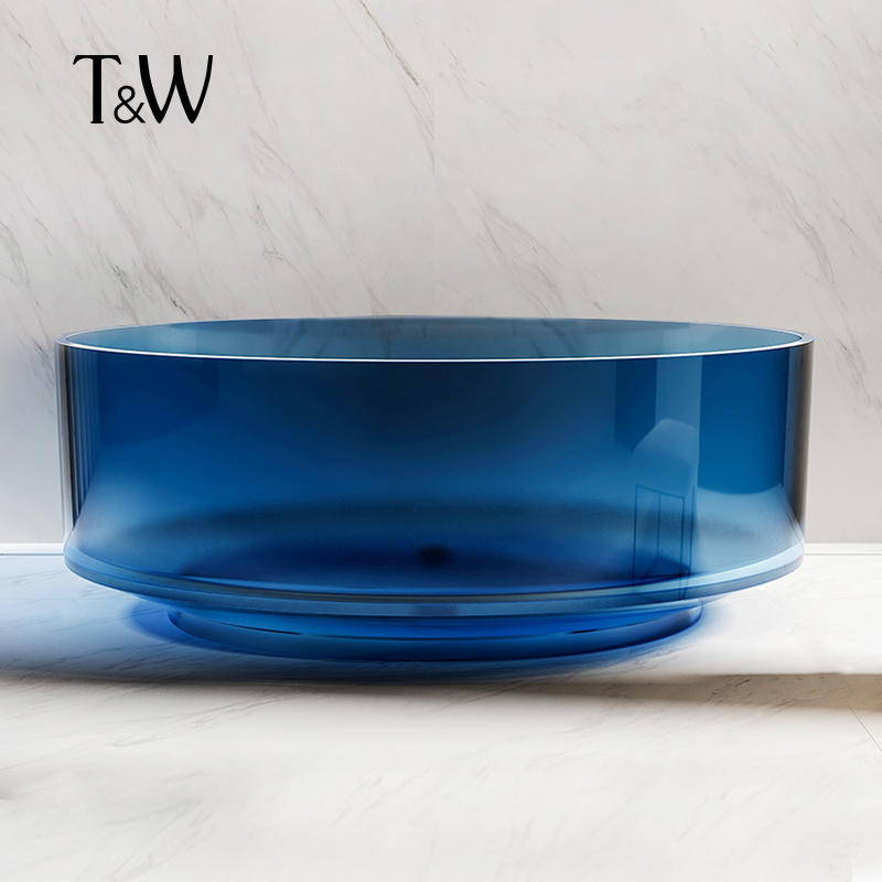 特拉维尔透明浴缸独立式网红家用民宿圆形大容量双人水晶树脂浴盆