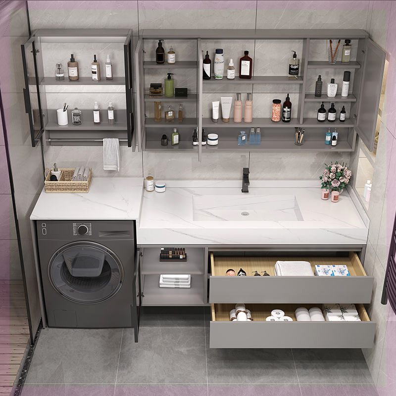 现代简约洗衣机岩板一体柜浴室柜组合洗脸盆洗漱台卫生间洗手台盆
