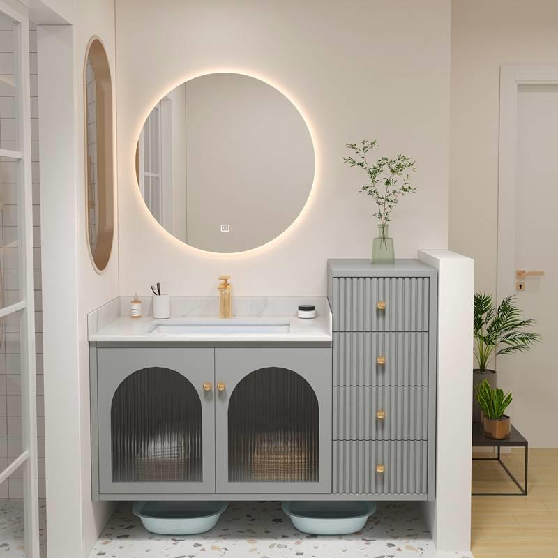 轻奢岩板浴室柜组合现代简约美法式卫生间洗漱台洗手洗脸盆智能镜
