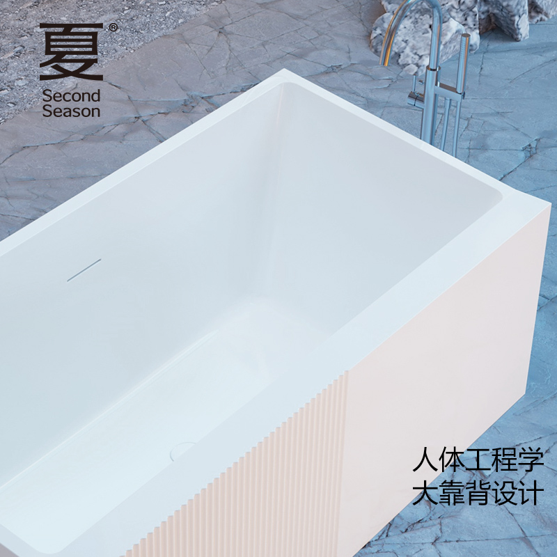 夏亚克力浴缸长方形家用小户型独立式轻奢酒店民宿靠墙竖条纹浴盆