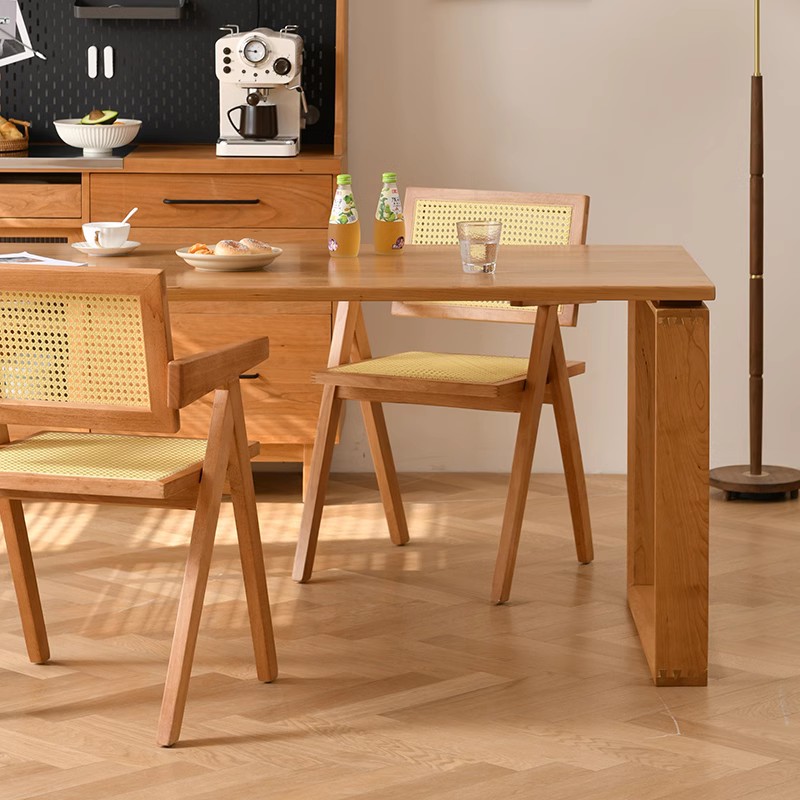 樱桃木蓝鲸餐桌大板桌方形北欧加厚实木长桌日式家用小户型工作台